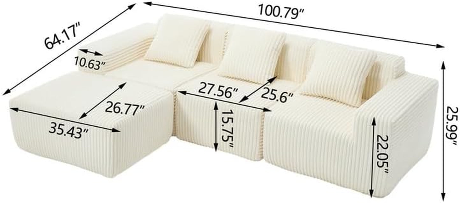 Modular L-Shaped Sectional Sofa with Soft Corduroy Upholstery-1