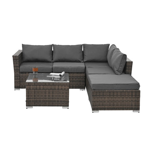 Set Wicker Furniture With Tempered Glass Coffee Table