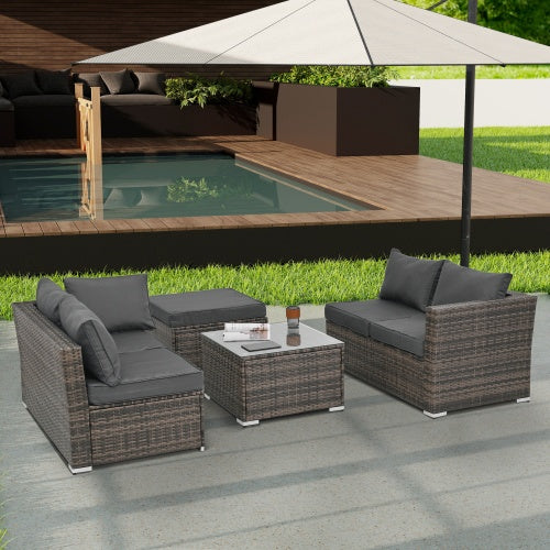 Set Wicker Furniture With Tempered Glass Coffee Table