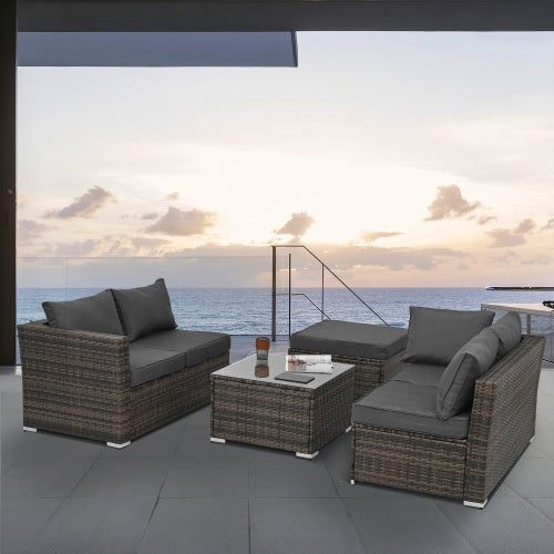 Set Wicker Furniture With Tempered Glass Coffee Table