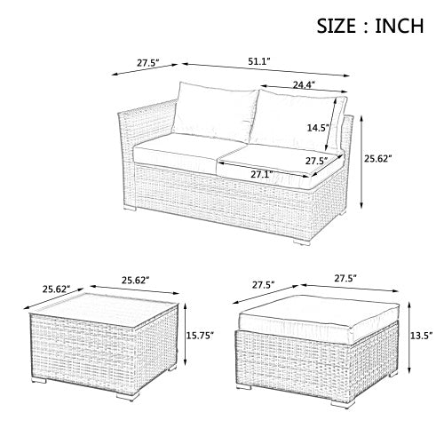Set Wicker Furniture With Tempered Glass Coffee Table