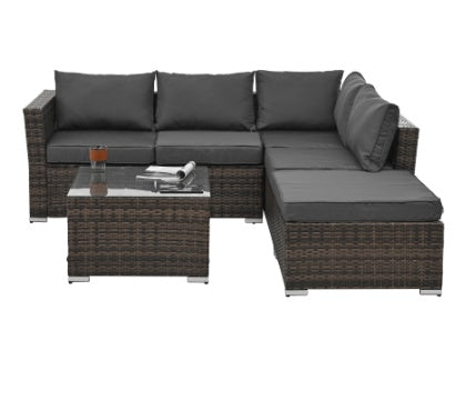 Set Wicker Furniture With Tempered Glass Coffee Table