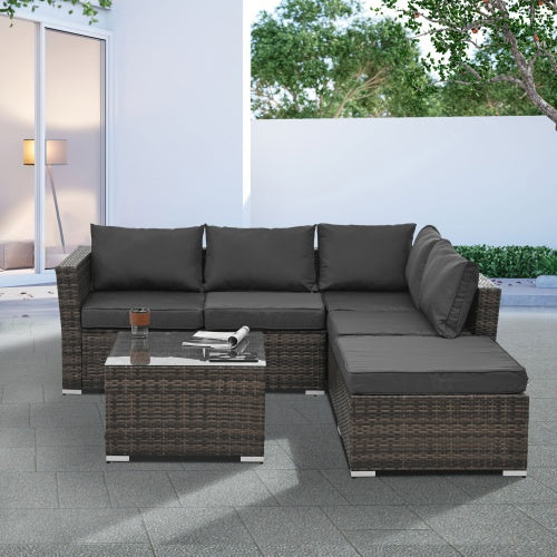 Set Wicker Furniture With Tempered Glass Coffee Table
